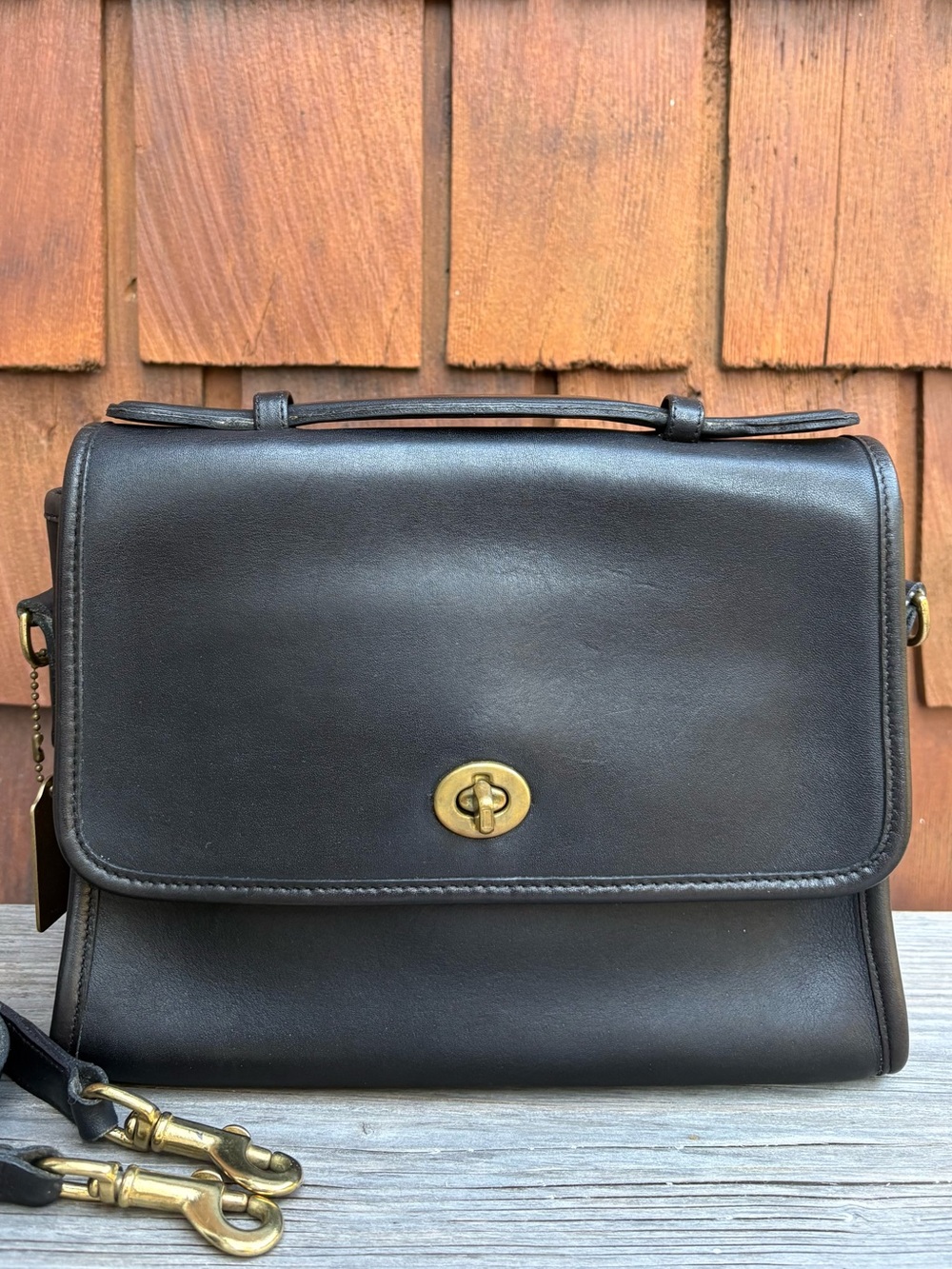 80s Water Resistant Vintage Coach Court Top Handle Satchel Bag 9870 Black